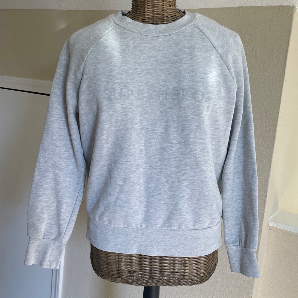Sweaty Betty Light Gray Superhero Crewneck Sweater